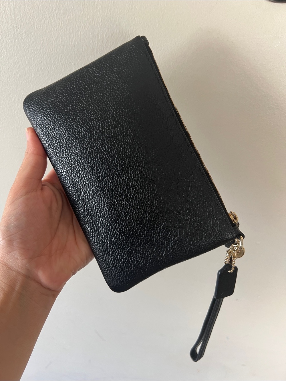 Coach Black Pebbled Leather Wristlet with Gold Accents - Picture 2 of 2